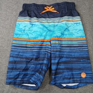 ZeroXposur‎ Men's Blue Orange Sharks Lined Drawstring Beach Swim Shorts XL 18/20